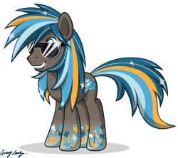 Size: 2500x2219 | Tagged: safe, artist:le-23, oc, oc only, oc:going lucky, pegasus, pony, high res, male, rainbow power, simple background, solo, stallion, sunglasses, transparent background