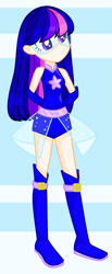 Size: 1157x2797 | Tagged: safe, artist:katnekobase, artist:thieeur-nawng, twilight sparkle, human, equestria girls, g4, abstract background, base used, clothes, female, gloves, human coloration, humanized, long gloves, magic gaia, mask, smiling, solo, superhero