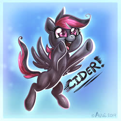 Size: 1300x1300 | Tagged: safe, artist:avui, oc, oc only, oc:mystery chant, pegasus, pony, cider, female, happy, solo