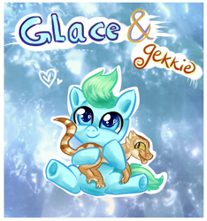 Size: 681x727 | Tagged: safe, artist:avui, oc, oc only, oc:glace (hwcon), earth pony, gecko, pony, hearth's warming con, heart, heart eyes, solo, tongue out, wingding eyes