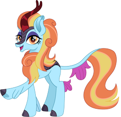 Size: 1500x1446 | Tagged: safe, artist:cloudy glow, sassy saddles, kirin, g4, female, kirin-ified, open mouth, raised hoof, simple background, solo, species swap, transparent background