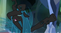 Size: 496x276 | Tagged: safe, screencap, ocellus, queen chrysalis, changeling, changeling queen, g4, what lies beneath, crying, disguise, disguised changeling, female, queen chrysellus, solo, upset, youtube