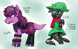 Size: 1008x640 | Tagged: safe, artist:buttercupsaiyan, earth pony, pony, crossover, cute, deltarune, everfree forest, exchange student, fanart, mlpg, ponified, purple coat, ralsei, susie (deltarune), toby fox, undertale
