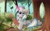 Size: 1920x1200 | Tagged: safe, alternate version, artist:lunar froxy, oc, oc only, oc:windshear, butterfly, pony, unicorn, chest fluff, clipboard, commission, ear fluff, eye clipping through hair, female, floppy ears, fluffy, forest, lying down, mare, pencil, prone, scenery, smiling, solo