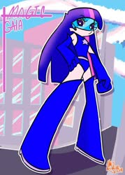 Size: 900x1257 | Tagged: safe, artist:shomik-17, twilight sparkle, human, g4, boots, clothes, humanized, leotard, magic gaia, panty and stocking with garterbelt, shoes, style emulation, superhero, thigh boots