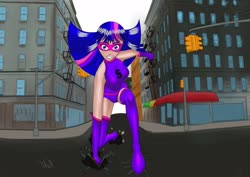 Size: 1280x905 | Tagged: safe, artist:markomanga, twilight sparkle, human, g4, boots, humanized, magic gaia, sci-titan, shoes, superhero, thigh boots