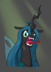 Size: 1000x1400 | Tagged: safe, artist:mew-me, queen chrysalis, changeling, changeling queen, g4, crown, fangs, female, forked tongue, hissing, jewelry, open mouth, regalia, tongue out