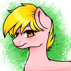 Size: 500x500 | Tagged: safe, artist:helithusvy, oc, oc only, oc:dairy shock, earth pony, pony, bust shot, male, raffle, raffle prize, simple background, solo, transparent background
