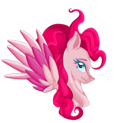 Size: 1024x1024 | Tagged: safe, artist:sakimiaji, pinkie pie, pegasus, pony, g4, bust, female, g5 concept leak style, g5 concept leaks, looking at you, mare, pegasus pinkie pie, pinkie pie (g5 concept leak), race swap, redesign, simple background, slender, solo, spread wings, sternocleidomastoid, thin, transparent background, wings