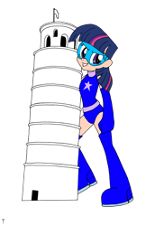 Size: 5100x7000 | Tagged: safe, artist:son-of-the-paladin, twilight sparkle, human, equestria girls, g4, boots, female, giantess, human coloration, leaning tower of pisa, macro, magic gaia, shoes, simple background, superhero, thigh boots, transparent background