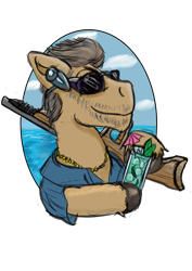 Size: 1920x2716 | Tagged: safe, artist:lizardwithhat, earth pony, pony, bruce campbell, clothes, cloud, crossover, earbuds, gun, hawaiian shirt, mojito, ocean, ponified, rifle, shirt, simple background, sky, sunglasses, transparent background, weapon