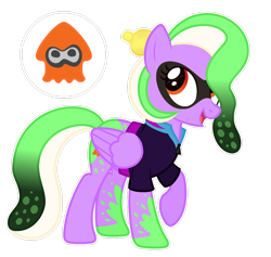 Size: 1280x1215 | Tagged: safe, artist:razorbladetheunicron, oc, oc only, oc:splatter patter, pegasus, pony, base used, clothes, colored hooves, cutie mark, eye markings, female, gradient eyes, gradient mane, hair accessory, jacket, mare, simple background, solo, splatoon, toothpick, transparent background, zipper