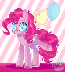 Size: 890x990 | Tagged: dead source, safe, artist:breloksassss, pinkie pie, earth pony, pony, g4, balloon, colored hooves, cute, diapinkes, female, heart balloon, heart eyes, mare, smiling, solo, starry eyes, wingding eyes