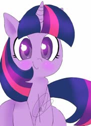 Size: 600x825 | Tagged: safe, artist:chibicmps, twilight sparkle, pony, unicorn, g4, blushing, chest fluff, cute, female, mare, no pupils, simple background, solo, twiabetes, unicorn twilight, white background