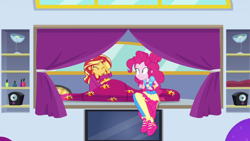 Size: 1920x1080 | Tagged: safe, screencap, pinkie pie, sunset shimmer, equestria girls, g4, my little pony equestria girls: better together, wake up!, wake up!: pinkie pie, female