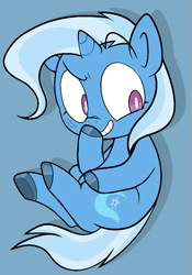 Size: 763x1089 | Tagged: safe, artist:pinkiespresent, trixie, pony, g4, blue background, cute, cutie mark, diatrixes, digital art, female, hooves, simple background, smiling, solo