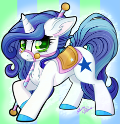 Size: 2199x2273 | Tagged: safe, artist:gleamydreams, oc, oc only, oc:gleamy, pony, unicorn, bridle, chest fluff, cute, female, green eyes, high res, mare, pole, saddle, signature, smiling at you, solo, tack
