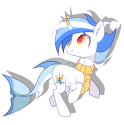 Size: 1920x1933 | Tagged: safe, artist:dianamur, oc, oc only, pony, unicorn, augmented tail, clothes, deviantart watermark, male, obtrusive watermark, scarf, shark tail, simple background, solo, transparent background, watermark