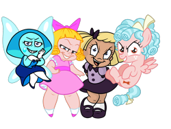 Size: 1600x1200 | Tagged: safe, alternate version, artist:squipycheetah, cozy glow, gem (race), human, pegasus, pony, g4, antagonist, aquamarine (gemstone), aquamarine (steven universe), artificial wings, augmented, baby doll, batman the animated series, bow, cats don't dance, child, clothes, crossover, darla dimple, dress, evil, evil smile, female, filly, flying, gem, grin, group, hair bow, hydrokinesis, magic, magic wings, mary dahl, pure unfiltered evil, quartet, show accurate, simple background, smiling, spoilers for another series, steven universe, steven universe future, transparent background, water, wings