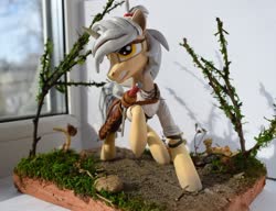 Size: 1024x787 | Tagged: safe, artist:hampony, pony, angry, ciri, clothes, dress, female, mare, ponified, solo, sword, tree, weapon, witcher
