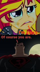 Size: 720x1280 | Tagged: safe, sunset shimmer, human, equestria girls, g4, abuse, angry, crying, female, looking up, male, moon, night, open mouth, sad, shimmerbuse, superman, superman red son, this will not end well