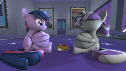 Size: 1280x720 | Tagged: safe, artist:mrm, rarity, twilight sparkle, twilight velvet, alicorn, pony, unicorn, g4, 3d, belly, big belly, chewing, eating, eyes closed, fat, fear, female, fetish, food, food baby, implied vore, licking, licking lips, male, mare, pancakes, source filmmaker, stallion, starkle, stuffed, tongue out, twilard sparkle, twilard velvet, twilight sparkle (alicorn), twipred