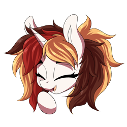 Size: 1200x1200 | Tagged: safe, artist:ask-colorsound, oc, oc only, oc:scarlet serenade, pony, unicorn, emoticon, eyes closed, female, giggling, happy, head only, hooves, mare, simple background, solo, transparent background