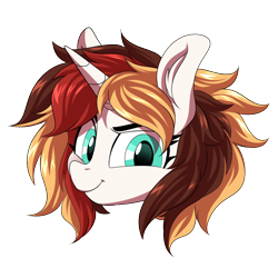 Size: 1200x1200 | Tagged: safe, artist:ask-colorsound, oc, oc only, oc:scarlet serenade, pony, unicorn, emoticon, eyebrows, female, head only, mare, simple background, smiling, smirk, smug, solo, transparent background