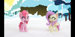 Size: 1440x720 | Tagged: safe, fluttershy, pinkie pie, earth pony, pegasus, pony, g4.5, my little pony: pony life, cute, eyes closed, laughing, open mouth, snow