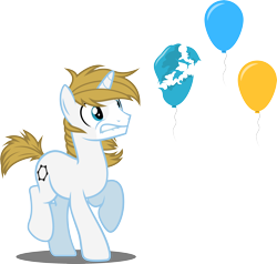 Size: 3202x3049 | Tagged: safe, artist:tsabak, oc, oc only, pony, unicorn, balloon, balloon popping, high res, mask, party balloon, popping, simple background, solo, transparent background