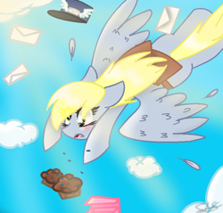 Size: 816x780 | Tagged: safe, artist:sirena-flitter, derpy hooves, pegasus, pony, g4, female, food, mail, muffin, solo