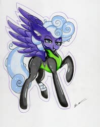 Size: 2445x3089 | Tagged: safe, artist:luxiwind, rolling thunder, pegasus, pony, g4, bandage, clothes, eye scar, female, grin, high res, mare, scar, smiling, solo, traditional art, uniform, washouts uniform