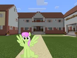 Size: 2048x1536 | Tagged: safe, artist:bluemeganium, artist:topsangtheman, merry may, pegasus, pony, g4, house, looking at you, minecraft, photoshopped into minecraft, sitting