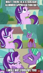 Size: 500x843 | Tagged: safe, edit, edited screencap, screencap, firelight, starlight glimmer, g4, the parent map, a challenger appears, caption, comic, duo, father and child, father and daughter, female, image macro, male, screencap comic, squishy cheeks, text