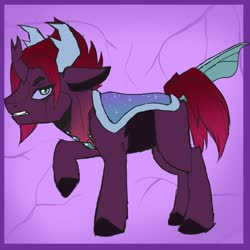 Size: 1280x1280 | Tagged: safe, artist:azrealrou, oc, oc only, oc:storm voice, changedling, changeling, changepony, hybrid, interspecies offspring, male, next generation, offspring, parent:pharynx, parent:tempest shadow, parents:tempynx, solo