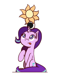 Size: 1350x1800 | Tagged: safe, artist:flutterluv, starlight glimmer, pony, unicorn, g4, :p, cute, female, glimmerbetes, implied princess celestia, implied princess luna, mare, moon, simple background, sitting, solo, starlight glimmer day, sun, tongue out, transparent background