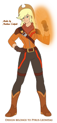 Size: 1365x2973 | Tagged: safe, artist:pyrus-leonidas, part of a set, applejack, human, series:mortal kombat:defenders of equestria, g4, belt, boots, claw, clothes, cosplay, costume, cowboy hat, erron black, female, freckles, hat, humanized, looking at you, magic, mortal kombat, mortal kombat 11, pants, part of a series, shoes, simple background, smiling, solo, stetson, transparent background, video game crossover, woman