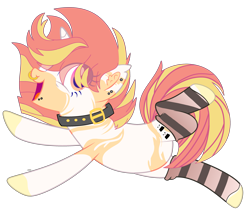 Size: 4073x3457 | Tagged: safe, artist:misscupcake333, artist:rukemon, oc, oc only, oc:sushi platter, pony, unicorn, base used, clothes, collar, commission, ear piercing, earring, female, jewelry, mare, markings, nose piercing, nose ring, open mouth, piercing, simple background, snake bites, socks, solo, striped socks, transparent background