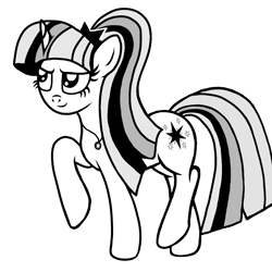 Size: 1000x1000 | Tagged: safe, artist:php185, twilight sparkle, pony, unicorn, g4, black and white, female, grayscale, monochrome, simple background, solo