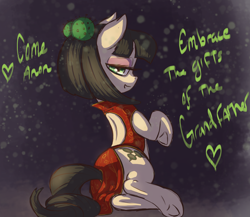 Size: 1800x1560 | Tagged: safe, artist:t72b, derpibooru exclusive, oc, oc:corona chan, earth pony, pony, bedroom eyes, butt, cheongsam, chinese dress, clothes, coronavirus, covid-19, female, implied nurgle, looking at you, nurgle, plot, ponified, povid-19, raised hoof, side slit, sitting, talking to viewer, tempting fate, text, this will end in tears, total sideslit, warhammer (game), warhammer 40k