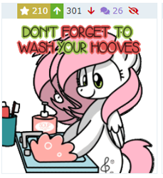Size: 236x258 | Tagged: safe, artist:sugar morning, oc, oc only, oc:sugar morning, pegasus, pony, derpibooru, bipedal, bubble, coronavirus, covid-19, cute, faucet, female, mare, meta, mistake, ocbetes, preview, public service announcement, screenshots, simple background, sink, soap, solo, text, toothbrush, toothpaste, washing, white background