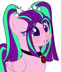 Size: 1280x1494 | Tagged: safe, artist:bublebee123, artist:icicle-niceicle-1517, color edit, edit, part of a set, aria blaze, pegasus, pony, g4, ariabetes, base used, collaboration, colored, cute, cute little fangs, disturbed, equestria girls ponified, fangs, female, gem, heart eyes, mare, open mouth, ponified, simple background, siren gem, solo, transparent background, wingding eyes