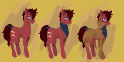 Size: 3000x1500 | Tagged: safe, artist:lavvythejackalope, oc, oc only, oc:red dust, earth pony, pony, abstract background, bags under eyes, clothes, earth pony oc, eye scar, frown, hourglass, male, neckerchief, scar, stallion, tail wrap