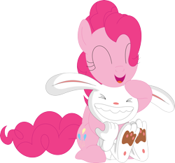 Size: 3572x3336 | Tagged: safe, artist:porygon2z, pinkie pie, earth pony, pony, rabbit, g4, animal, crossover, eyes closed, grin, high res, hug, max (sam and max), paw pads, paws, sam and max, simple background, smiling, transparent background, underpaw