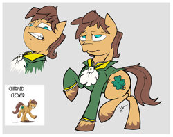 Size: 3872x3048 | Tagged: safe, alternate version, artist:lucas_gaxiola, oc, oc only, oc:charmed clover, earth pony, pony, bust, clothes, colored, earth pony oc, high res, male, raised hoof, stallion