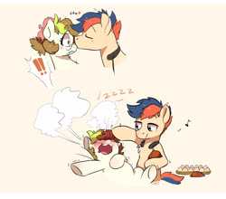 Size: 2500x2200 | Tagged: safe, artist:drtuo4, oc, oc only, oc:dr tuo, oc:draconidsmxz, earth pony, pony, blushing, cooking, egg, female, high res, kissing, male, mare, oc x oc, open mouth, open smile, shipping, smiling, stallion, straight