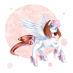 Size: 1200x1200 | Tagged: safe, artist:tsuukiusa, oc, oc only, oc:usagi, alicorn, pony, abstract background, alicorn oc, female, glasses, horn, mare, simple background, smiling, solo, transparent background, white outline