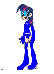 Size: 2500x3400 | Tagged: safe, artist:son-of-the-paladin, twilight sparkle, human, equestria girls, g4, boots, clothes, female, high res, human coloration, leotard, magic gaia, shoes, simple background, solo, superhero, thigh boots, transparent background