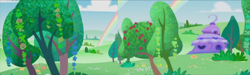 Size: 2406x720 | Tagged: safe, edit, screencap, g3, g3.5, background, intro, ponyville, rainbow, tree
