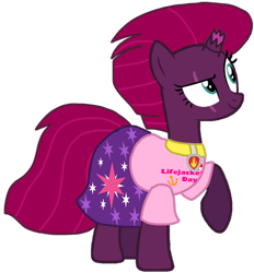 Size: 976x1053 | Tagged: safe, artist:徐詩珮, fizzlepop berrytwist, tempest shadow, series:sprglitemplight diary, series:sprglitemplight life jacket days, series:springshadowdrops diary, series:springshadowdrops life jacket days, g4, alternate universe, base used, clothes, female, marshall (paw patrol), paw patrol, shirt, simple background, t-shirt, transparent background